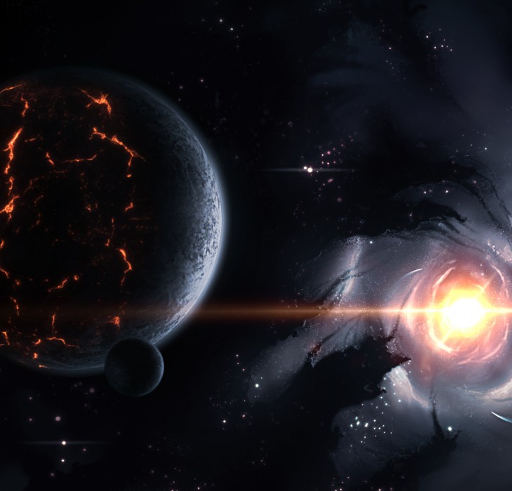 Artists impression of a planet and vortex