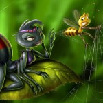 Spider and Bee 3D Wallpaper
