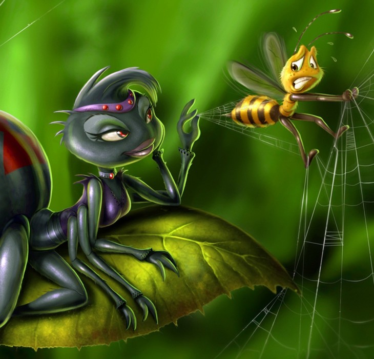 Spider and Bee 3D Wallpaper